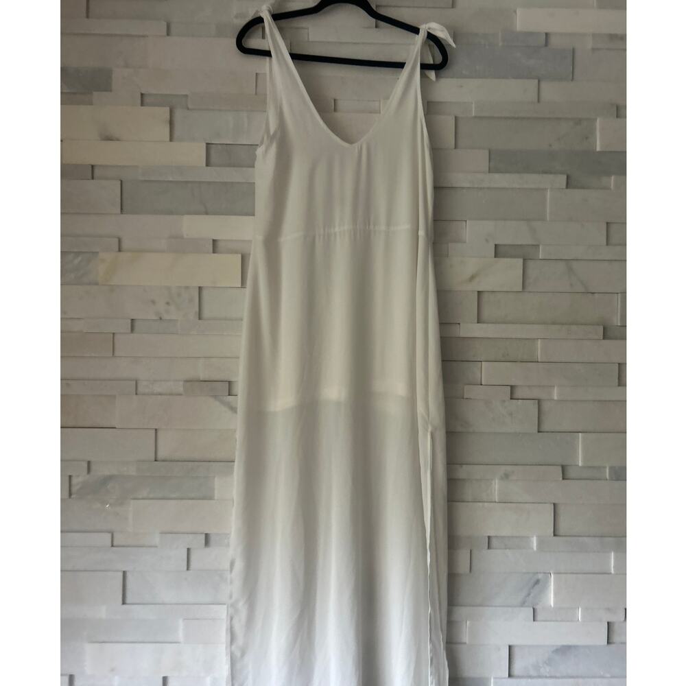 SHOW ME YOUR MUMU white semi-sheer shoulder tie v neck/back side slit maxi dress
